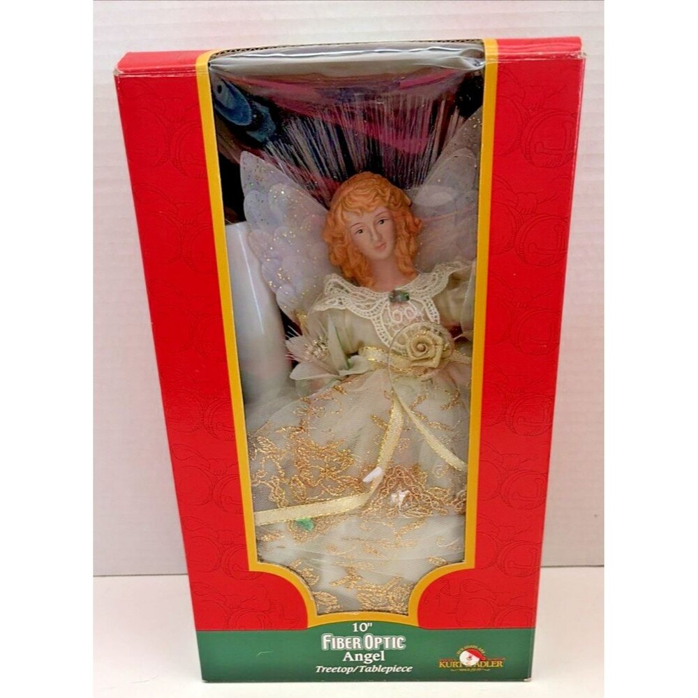 Vintage Kust S Adler 10" fiber Optic Angel Tree Topper Gold Gown Box Tested